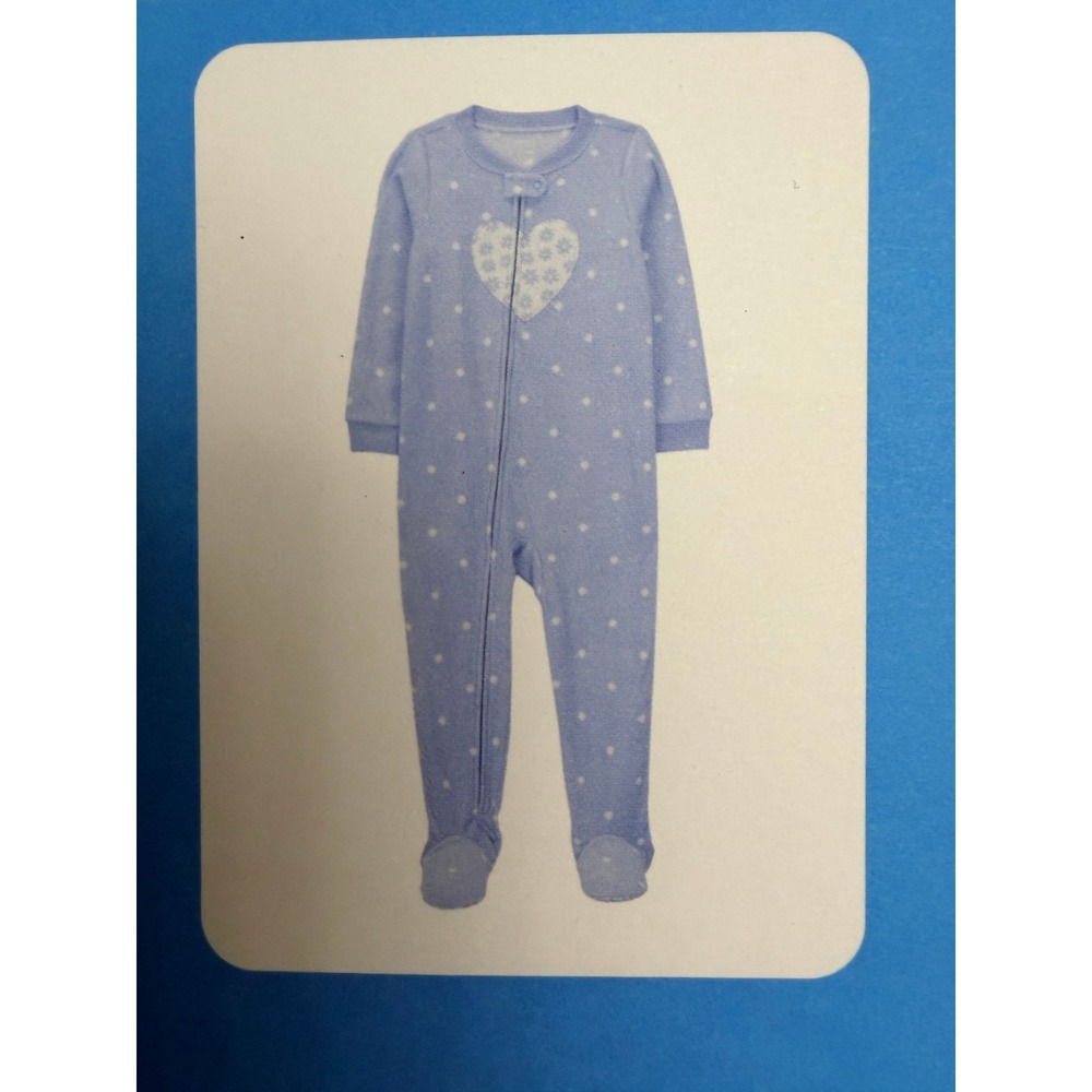 Carter's Fleece Footie Pajama Baby‎ Girl 12M Blue Polka Dot Heart NWT